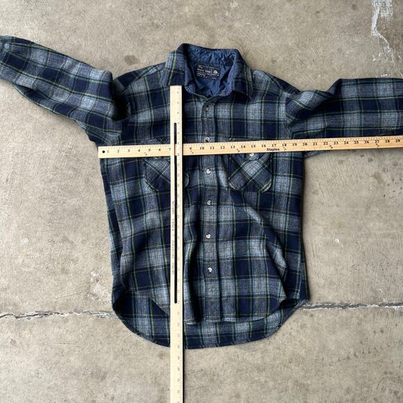 VINTAGE JCPENNEY BOARD SHIRT FLANNEL WOOL PATCHES LARGE BLUE - Picture 5 of 5